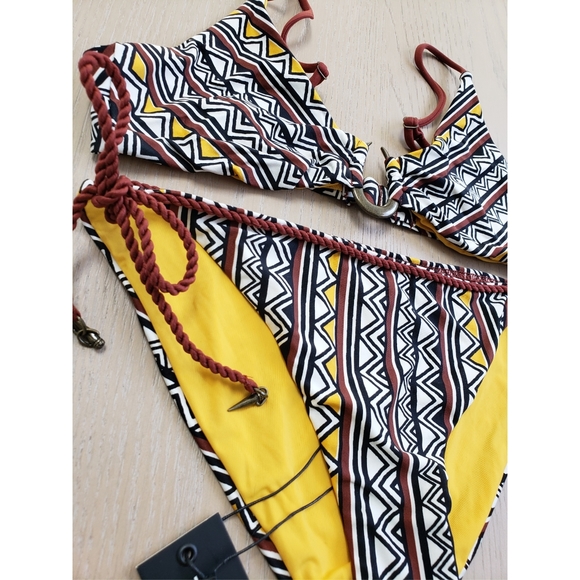 Dolce Vita 2 piece Tribal Trance Henna Matching Bikini Set Rope Tie Side Aztec - Picture 3 of 16